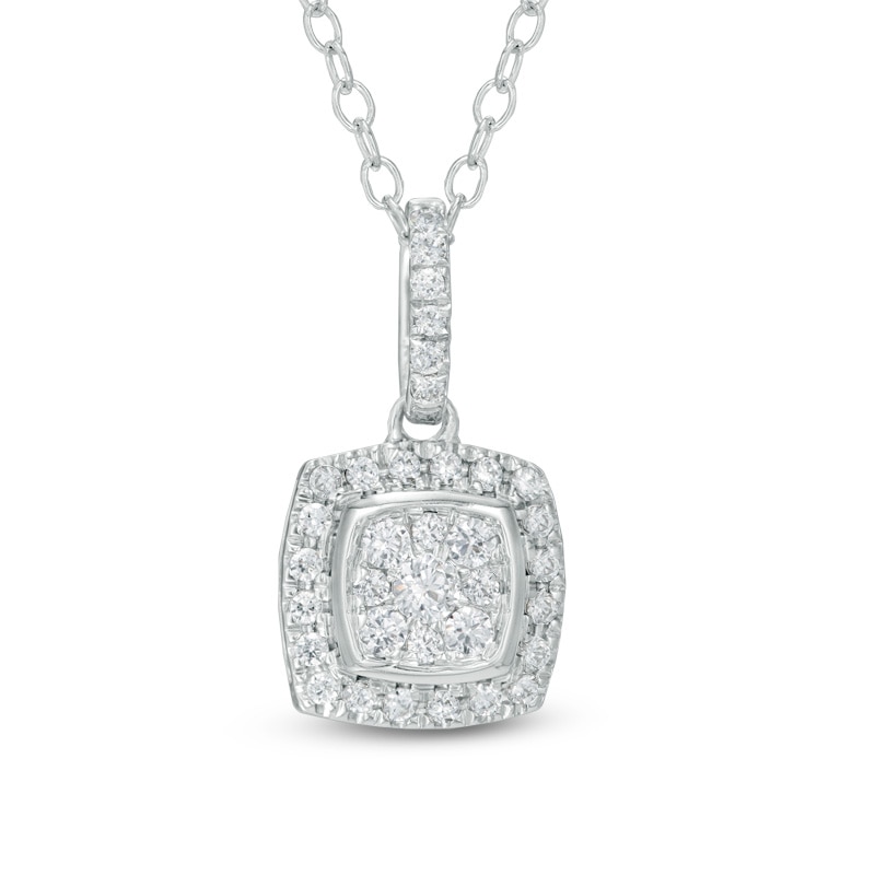 0.25 CT. T.W. Multi-Diamond Square Frame Pendant in 10K White Gold|Peoples Jewellers