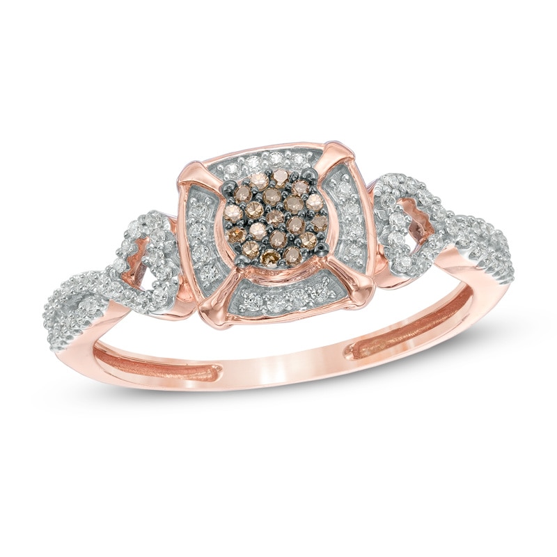 0.20 CT. T.W. Composite Champagne and White Diamond Frame Promise Ring in 10K Rose Gold