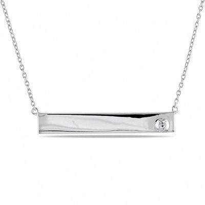 White Sapphire Bar Necklace in Sterling Silver - 17"