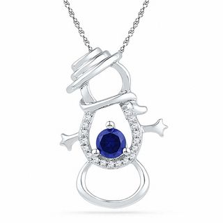 4.0mm Blue Lab-Created Sapphire and 0.04 CT. T.W. Diamond Snowman Pendant in Sterling Silver