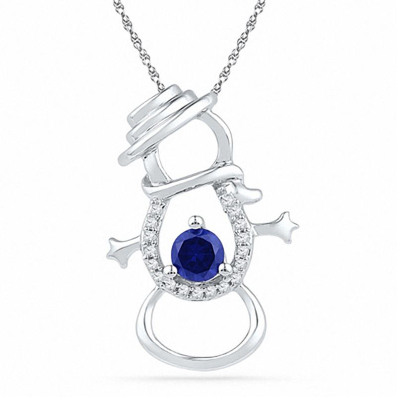 4.0mm Blue Lab-Created Sapphire and 0.04 CT. T.W. Diamond Snowman Pendant in Sterling Silver|Peoples Jewellers