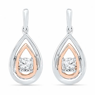 4.5mm Lab-Created White Sapphire Double Drop Earrings in Sterling Silver and 10K Rose Gold