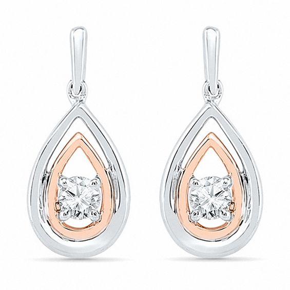 4.5mm Lab-Created White Sapphire Double Drop Earrings in Sterling Silver and 10K Rose Gold