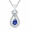 Thumbnail Image 0 of Pear-Shaped Lab-Created Blue Sapphire and 0.15 CT. T.W. Diamond Pendant in 10K White Gold