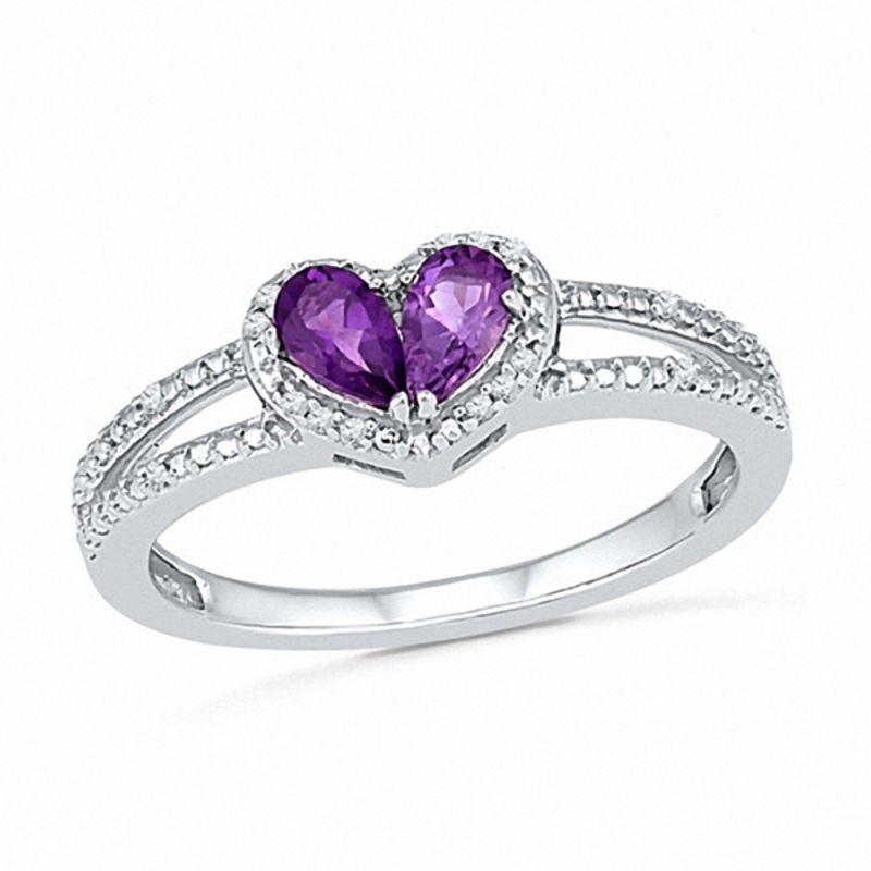 Pear-Shaped Amethyst and Diamond Accent Frame Ring in 10K White Gold|Peoples Jewellers