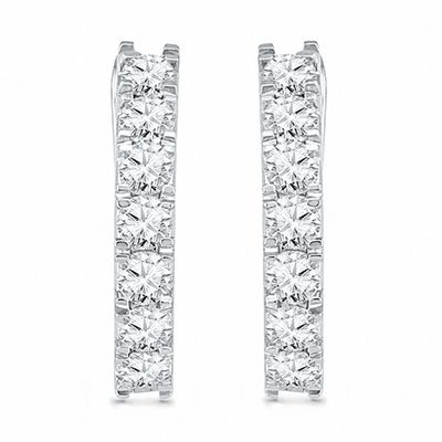 Lab-Created White Sapphire Hoop Earrings in 10K White Gold