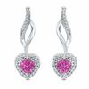 Thumbnail Image 0 of 4.0mm Heart-Shaped Lab-Created Pink Sapphire and 0.15 CT. T.W. Diamond Drop Earrings in Sterling Silver