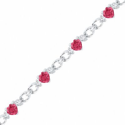 5.0mm Heart-Shaped Lab-Created Ruby and White Sapphire Bracelet in Sterling Silver - 7.5"