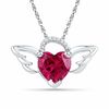 Thumbnail Image 0 of 8.0mm Heart-Shaped Lab-Created Ruby and Diamond Accent Wings Pendant in Sterling Silver