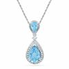 Thumbnail Image 0 of Pear-Shaped Blue Topaz, Lab-Created White Sapphire and Diamond Accent Pendant in Sterling Silver