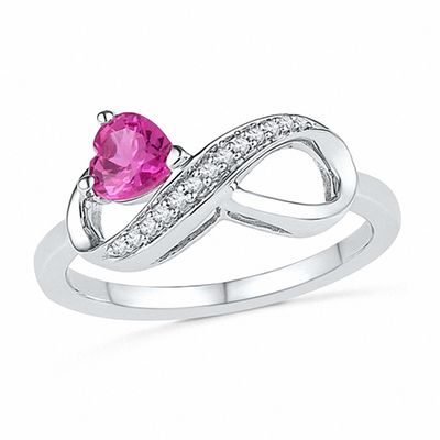 5.0mm Heart-Shaped Lab-Created Pink Sapphire and Diamond Accent Infinity Ring in Sterling Silver