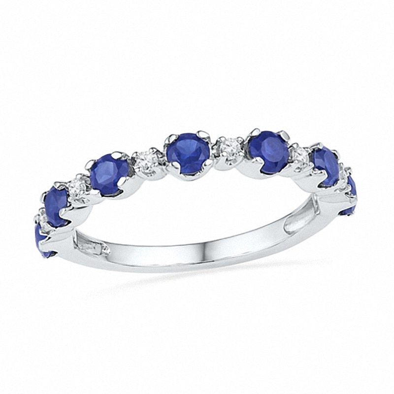 Alternating Blue and White Lab-Created Sapphire Ring in Sterling Silver|Peoples Jewellers