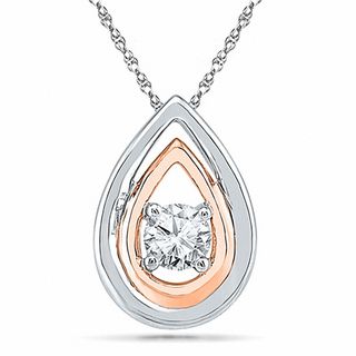 5.0mm Lab-Created White Sapphire Double Drop Pendant in Sterling Silver and 10K Rose Gold