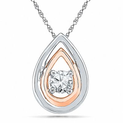 5.0mm Lab-Created White Sapphire Double Drop Pendant in Sterling Silver and 10K Rose Gold