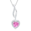 Thumbnail Image 0 of 6.0mm Heart-Shaped Lab-Created Pink Sapphire and 0.09 CT. T.W. Diamond Swirl Pendant in Sterling Silver