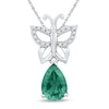 Thumbnail Image 0 of Pear-Shaped Lab-Created Emerald and Diamond Accent Butterfly Drop Pendant in Sterling Silver