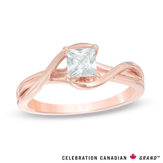 Celebration Ideal 0.58 CT. Princess-Cut Certified Diamond Solitaire Bypass Engagement Ring in 14K Rose Gold (I/I1)