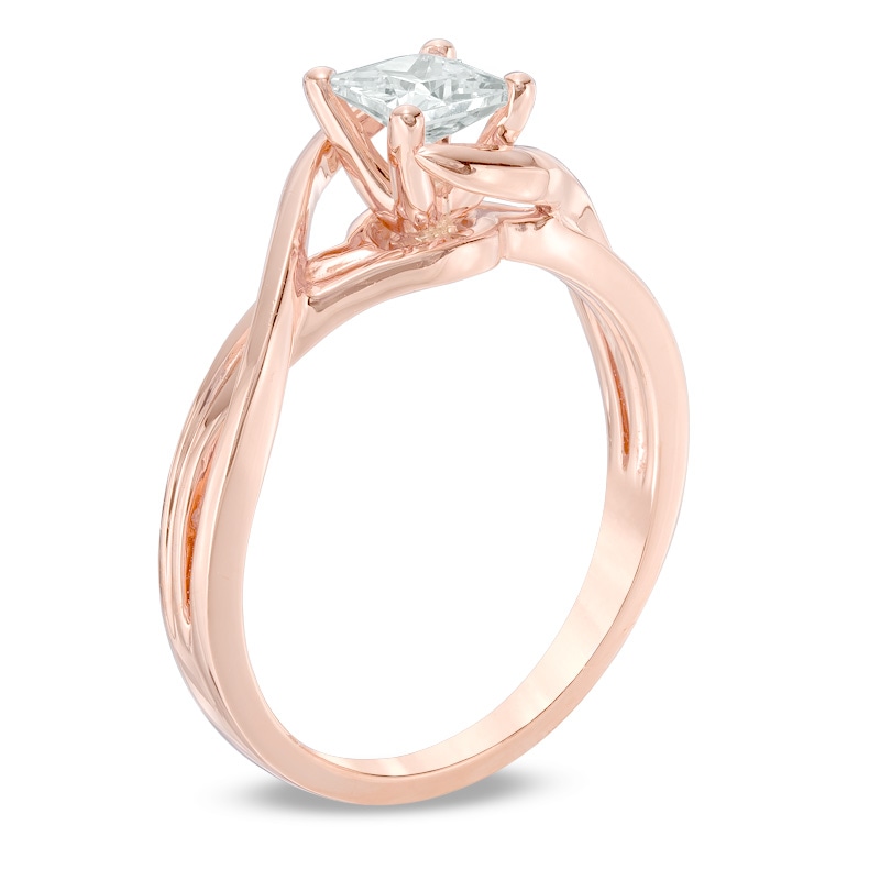 Celebration Ideal 0.58 CT. Princess-Cut Certified Diamond Solitaire Bypass Engagement Ring in 14K Rose Gold (I/I1)|Peoples Jewellers