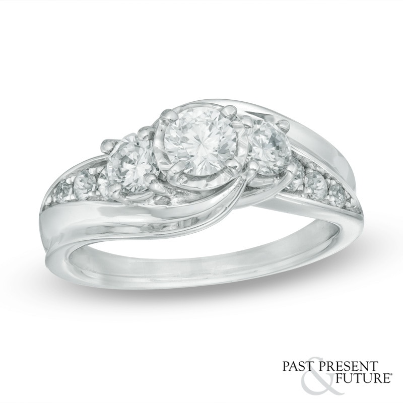 1.00 CT. T.W. Diamond Past Present Future® Bypass Engagement Ring in 14K White Gold|Peoples Jewellers