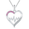 Lab-Created Pink Sapphire and Diamond Accent Heartbeat Heart Pendant in Sterling Silver