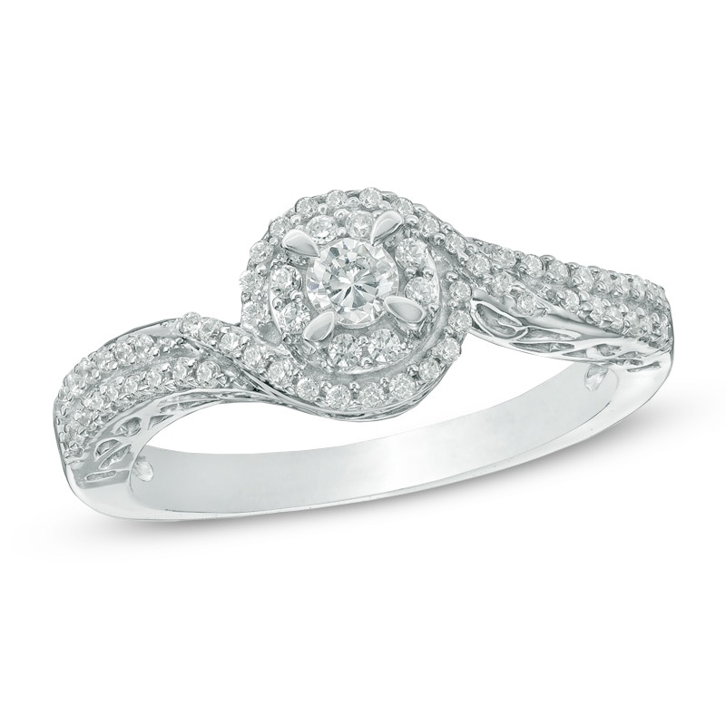 0.30 CT. T.W. Diamond Swirl Frame Engagement Ring in 10K White Gold|Peoples Jewellers