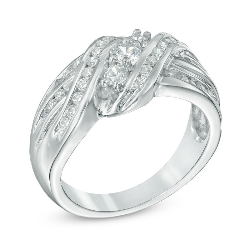 0.70 CT. T.W. Diamond Three Stone Slant Ring in 10K White Gold|Peoples Jewellers