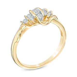 0.18 CT. T.W. Diamond Linear Three Stone with Tri-Sides Promise Ring in 10K Gold