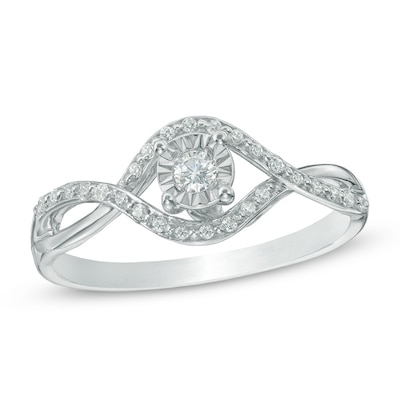 0.15 CT. T.W. Diamond Bypass Promise Ring in 10K White Gold