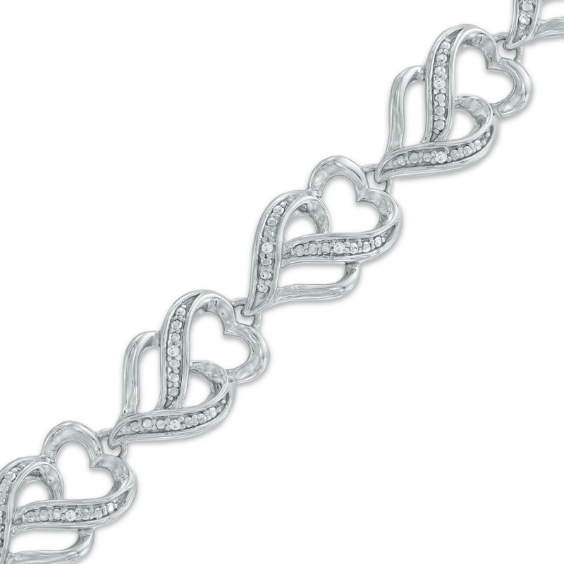0.09 CT. T.W. Diamond Double Heart Link Bracelet in Sterling Silver - 7.5"|Peoples Jewellers