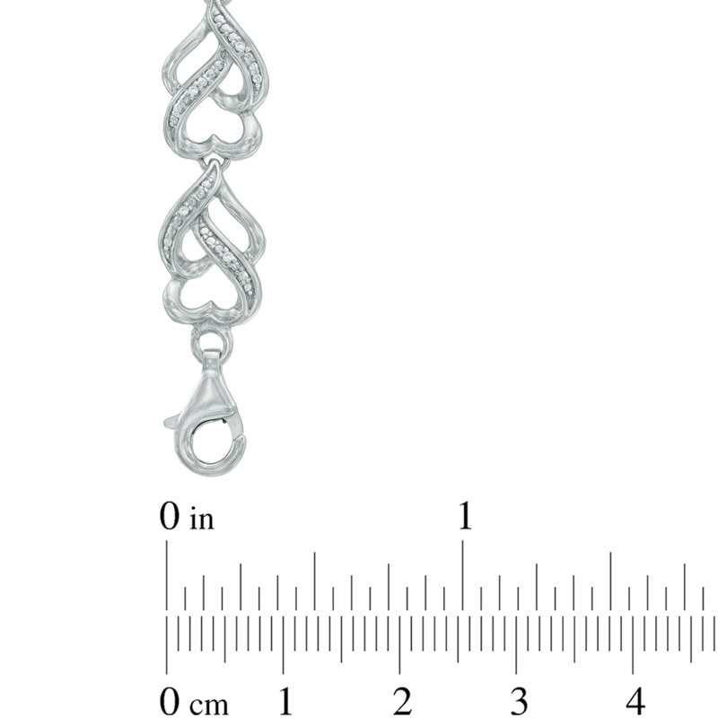 0.09 CT. T.W. Diamond Double Heart Link Bracelet in Sterling Silver - 7.5"|Peoples Jewellers