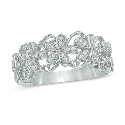 0.18 CT. T.W. Diamond Flower Scroll Ring in Sterling Silver