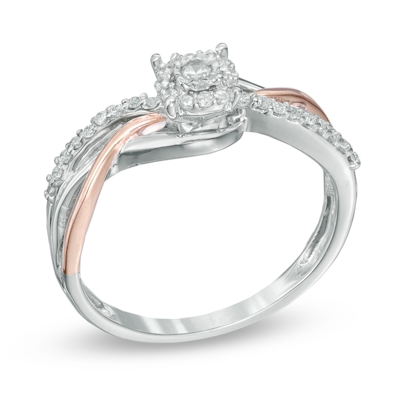 0.18 CT. T.W. Diamond Frame Promise Ring in Sterling Silver and 10K Rose Gold|Peoples Jewellers