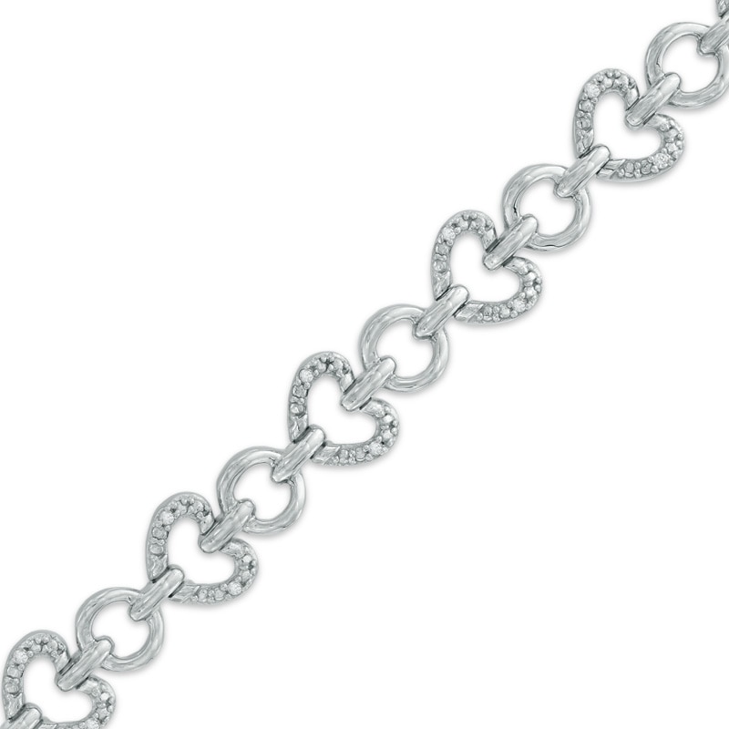 0.11 CT. T.W. Diamond Heart Link Bracelet in Sterling Silver - 7.25"