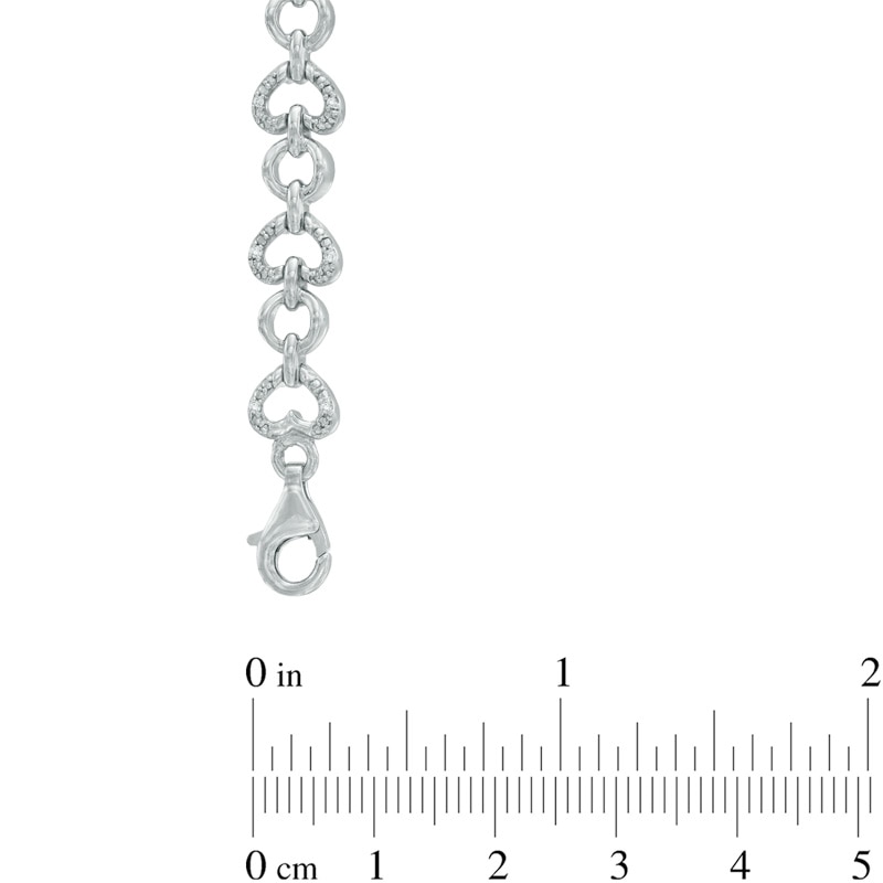 0.11 CT. T.W. Diamond Heart Link Bracelet in Sterling Silver - 7.25"