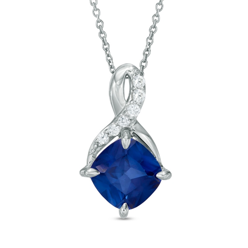 8.0mm Cushion-Cut Lab-Created Blue and White Sapphire Infinity-Style Pendant in Sterling Silver|Peoples Jewellers