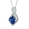 Thumbnail Image 1 of 8.0mm Cushion-Cut Lab-Created Blue and White Sapphire Infinity-Style Pendant in Sterling Silver