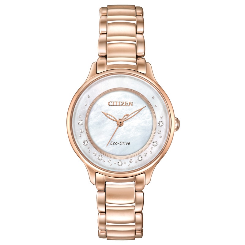 Ladies' Citizen Eco-Drive® Circle of Time Diamond Accent Watch with Mother-of-Pearl Dial (Model: EM0382-86D)