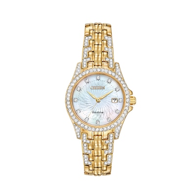 Ladies' Citizen Eco-Drive® Crystal Accent Watch with Mother-of-Pearl Dial and Bracelet Boxed Set (Model: EW1222-76D)