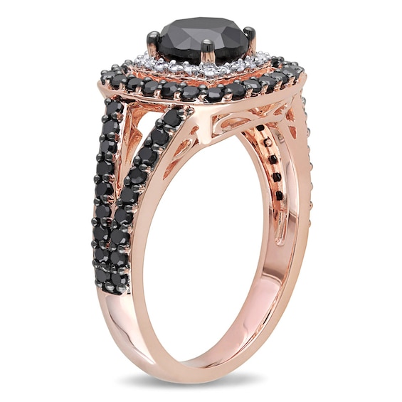 1.97 CT. T.W. Enhanced Black and White Diamond Double Frame Ring in 14K Rose Gold