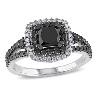 1.50 CT. T.W. Black and White Diamond Double Frame Ring in Sterling Silver