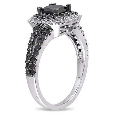 1.50 CT. T.W. Black and White Diamond Double Frame Ring in Sterling Silver