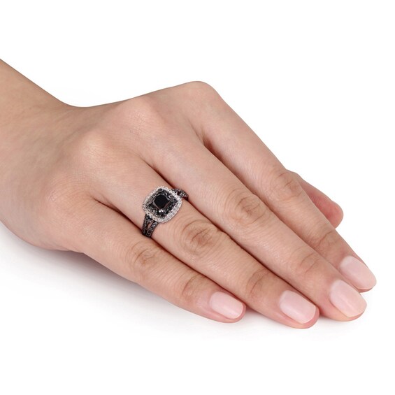 1.50 CT. T.W. Black and White Diamond Double Frame Ring in Sterling Silver