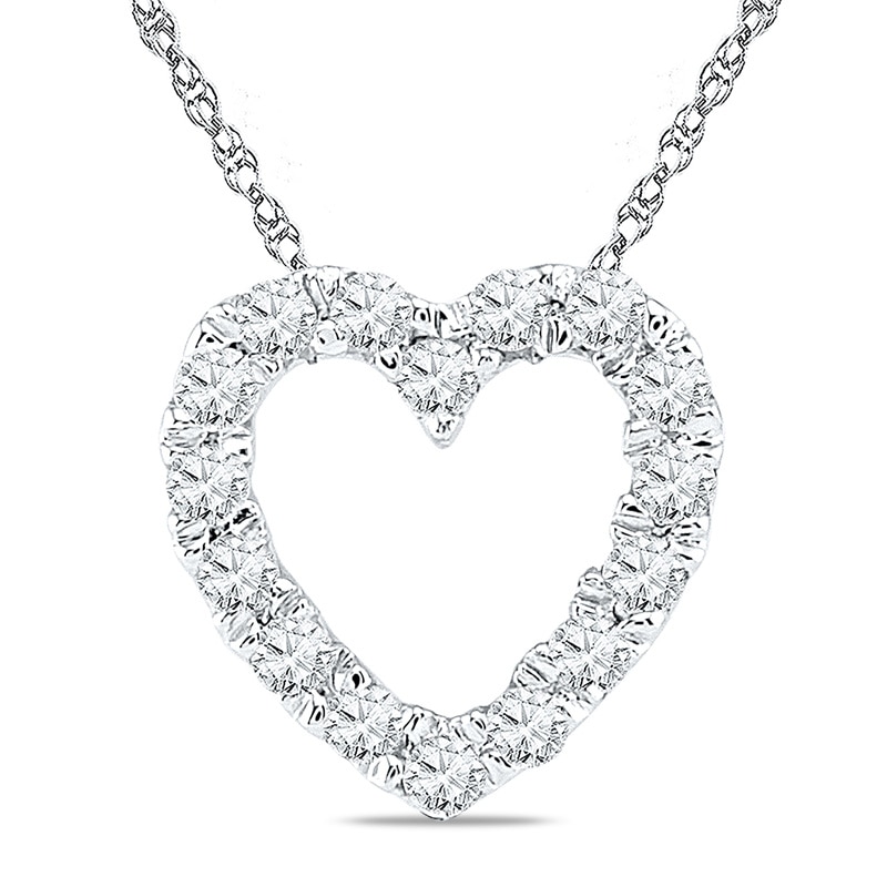 0.18 CT. T.W. Diamond Outline Heart Pendant in 10K White Gold|Peoples Jewellers