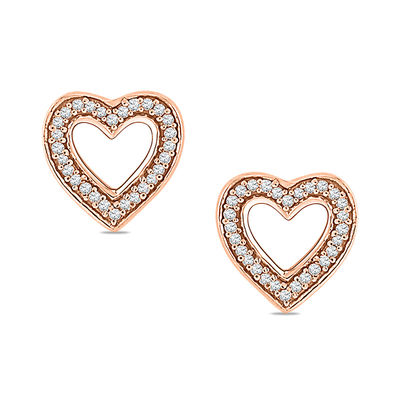 0.09 CT. T.W. Diamond Outline Heart Stud Earrings in 10K Rose Gold