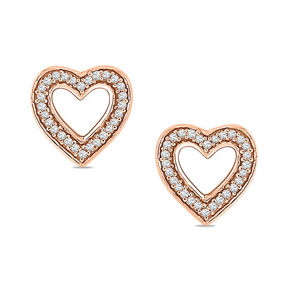 0.09 CT. T.W. Diamond Outline Heart Stud Earrings in 10K Rose Gold ...