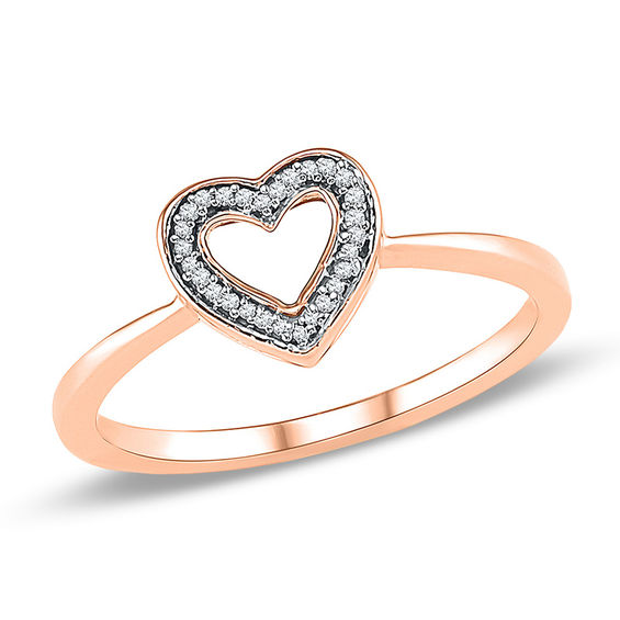 Diamond Accent Outline Heart Ring in 10K Rose Gold