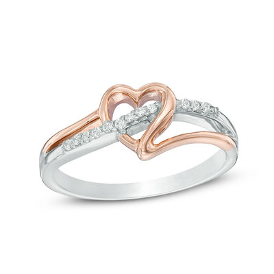 Diamond Accent Heart Swirl Ring in Sterling Silver and 10K Rose Gold