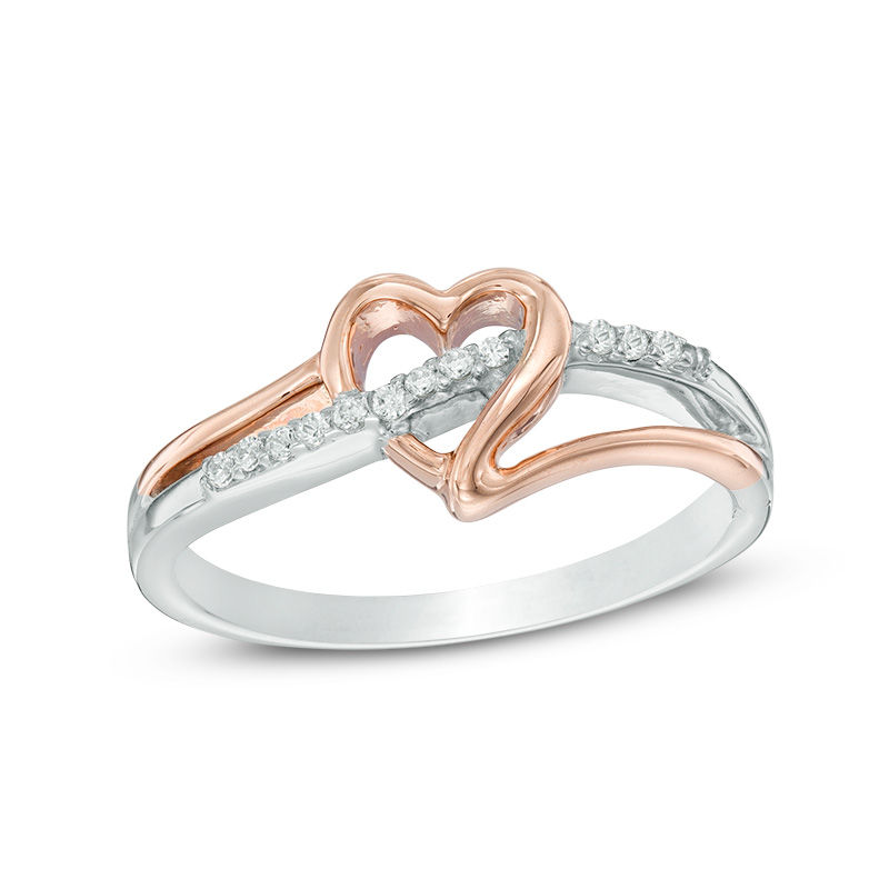 Diamond Accent Heart Swirl Ring in Sterling Silver and 10K Rose Gold|Peoples Jewellers