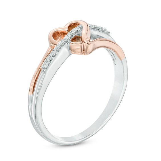 Diamond Accent Heart Swirl Ring in Sterling Silver and 10K Rose Gold