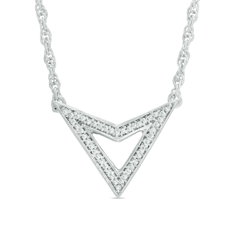 Diamond Accent Chevron Triangle Necklace in Sterling Silver - 17"